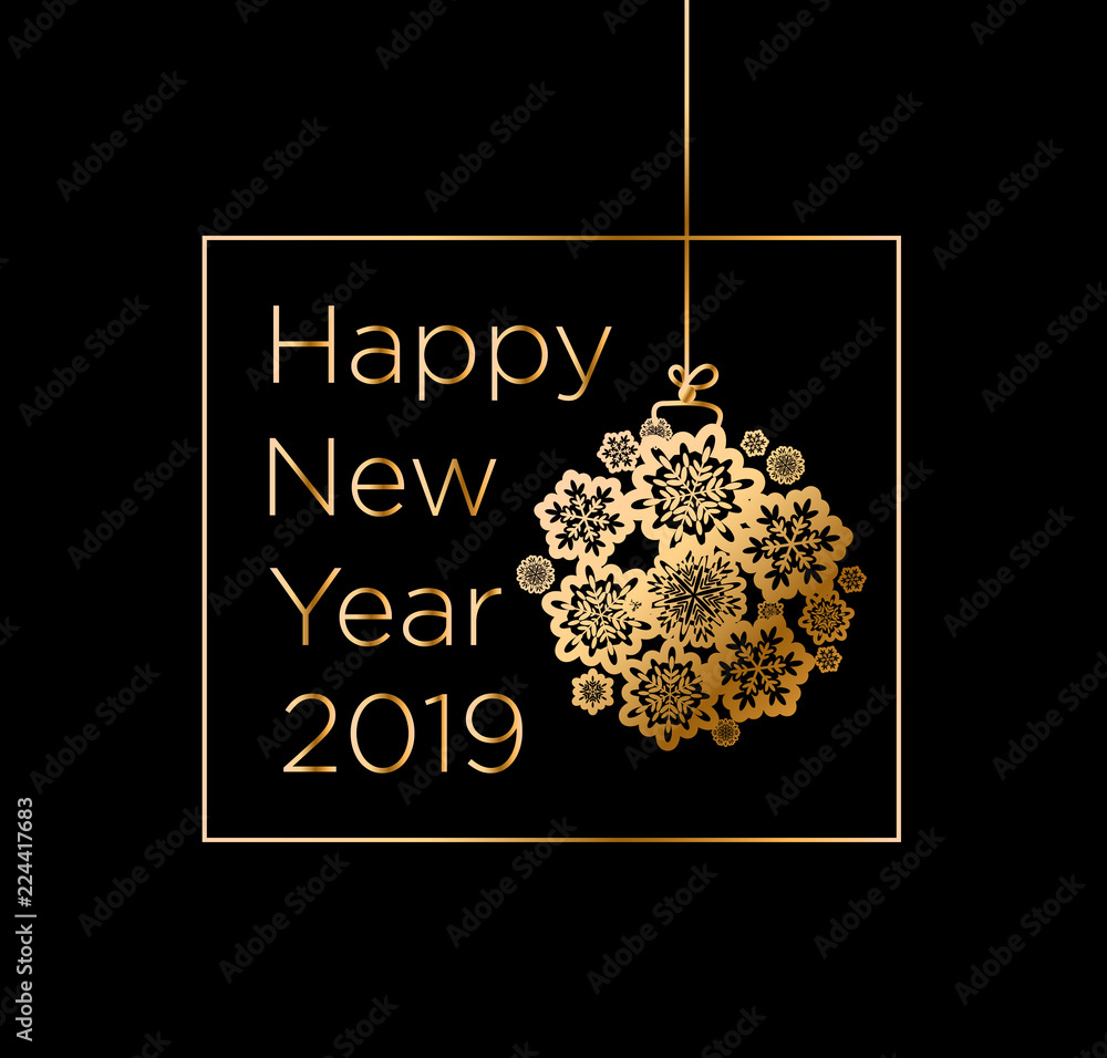 Vector illustration of Happy New Year greeting card. Gold glitter 2019 ...