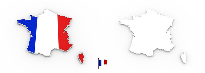 Wall Mural - 3D map of France white silhouette and flag