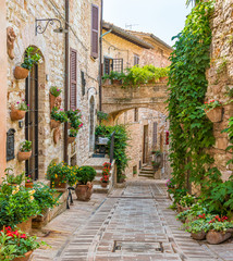 Naklejka na meble Scenic sight in Spello, flowery and picturesque village in Umbria, province of Perugia, Italy.