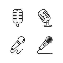 Wall Mural - line microphone icons set on white background