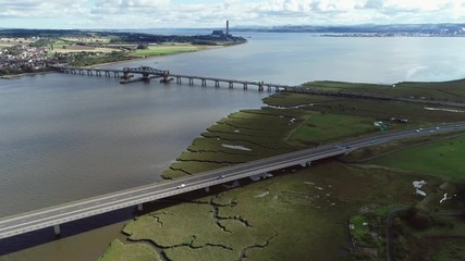 Wall Mural - Aerial footage of traffic crossing Kincardine Bridge over the River Forth.