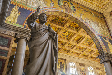 Wall Mural - Rome, Italy - June 21 2018: Interior of Basilica of Saint Paul Outside the Walls