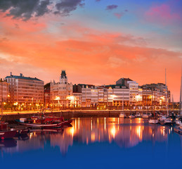 Wall Mural - La Coruna sunset port marina in Galicia Spain