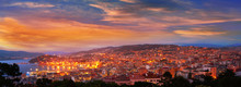 Vigo Skyline And Port Sunset In Galicia Spain