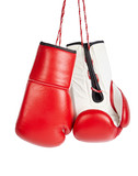 Fototapeta  - Red professional boxing gloves isolated on white background.