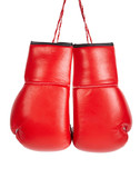 Fototapeta  - Red professional boxing gloves isolated on white background.