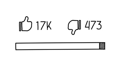 Thumb Up and Thumb Down, Likes and Dislikes rating on a social media doodle illustration