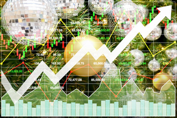 Wall Mural - Stock financial index of successful investment sale competition on Christmas and New Year shopping holiday sale festival with data number chart and graph background.