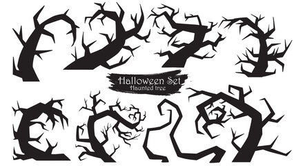 Spooky trees silhouette collection of Halloween vector isolated on white background. scary and creepy curly element