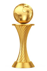 Poster - International Award Concept. Golden Award Trophy Earth Globe. 3d Rendering