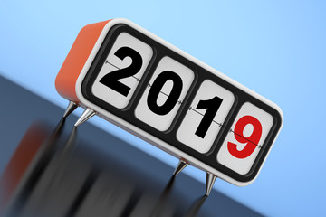 Aufkleber - Retro Flip Clock with 2019 New Year Sign. 3d Rendering