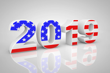 Aufkleber - New Year 2019 Sign as USA Flag. 3d Rendering