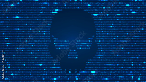 Ascii Art Background With Hacker Skull Data Backdrop With Blur