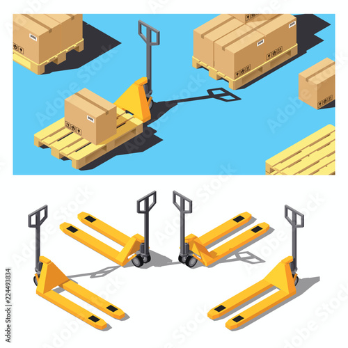 Fotomural Pallet Truck. Storage Equipment Isometric Icon Set.