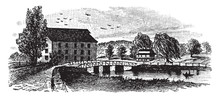 King Bridge In 1860, Vintage Illustration.