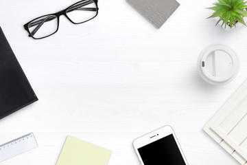 Canvas Print - office desk with free space for text in the middle. business composition.