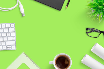 Canvas Print - office desk composition. corporate, company, concept. top view. copy space.