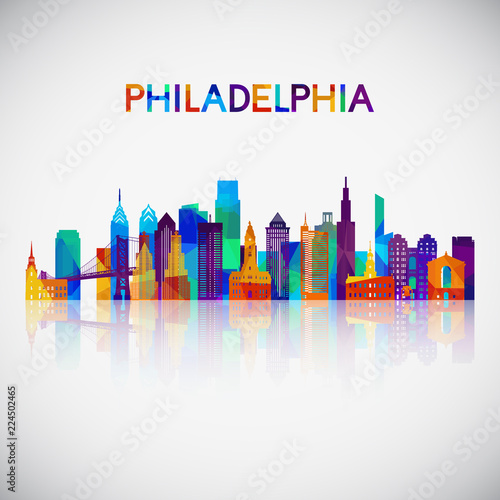 Cuadros en Lienzo Philadelphia skyline silhouette in colorful geometric style