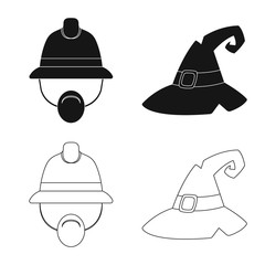 Vector illustration of headgear and cap icon. Set of headgear and accessory vector icon for stock.