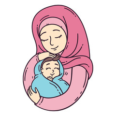 Muslim mother holding baby.