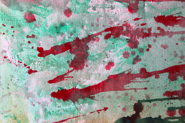 Wall Mural - Green, red and yellow color abstract art background. Acrylic dye on canvas. Soft brushstrokes of paint. 