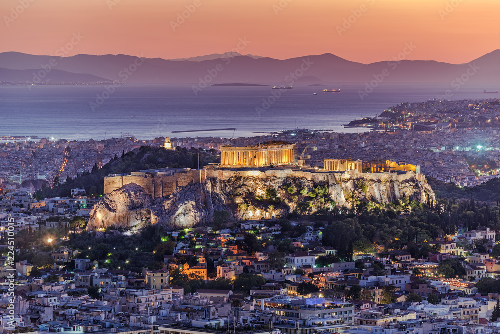 Obraz na płótnie Cityscape of Athens in the dusk w salonie