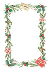 Wall Mural - watercolor vector christmas frame with fir branches and place for text.