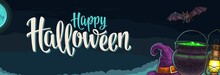 Horizontal Poster With Happy Halloween Calligraphy Lettering And Engraving