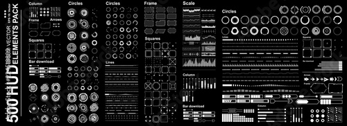 Cuadros en Lienzo Futuristic virtual graphic touch user interface, Mega set Futuristic Hud element