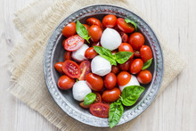 Italian Food, Caprese, Mozzarella And Tomatoes And Basil