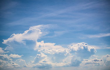 Blue sky and beautiful clouds shape. Image for background and wallpaper.Blue sky with clouds background.Sky daylight. Natural sky composition. Element of design