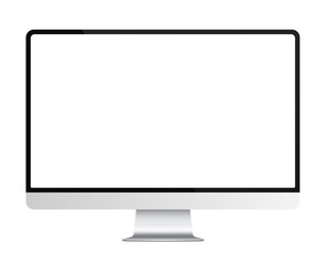 Wall Mural - trendy realistic thin frame silver monitor mock up with blank white screen isolated.
