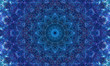 A detailed mandala Art with a repetitive pattern and different shades of blue.