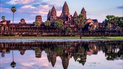 Fototapete - Timelapse of Cambodia landmark Angkor Wat
