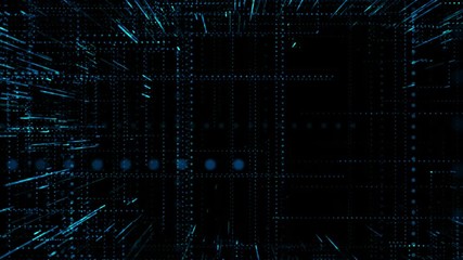 Wall Mural - seamless geometric blue dots and lines on black background