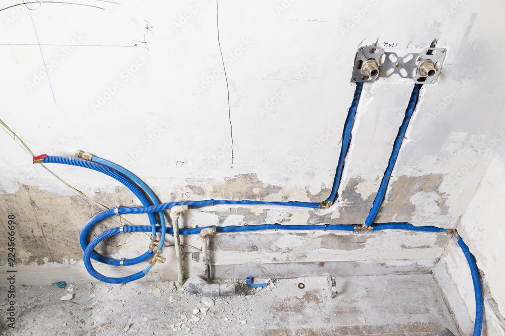 Water pipes made of polypropylene PEX in the wall, plumbing in the ...