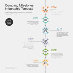 Wall Mural - Infographic for company milestones timeline template with colorful circles and icons, isolated on light background. Easy to use for your website or presentation.