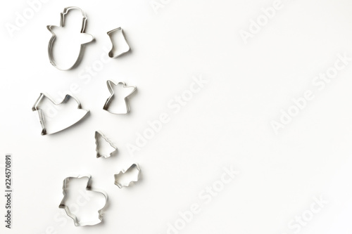 Fotografie, Obraz Christmas cookies various shape cutter on white background with copy space