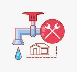 Sticker - water tap with home repair icons