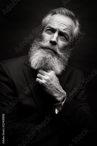 Mature Male Model Wearing Suit With Grey Hairstyle And Beard Buy