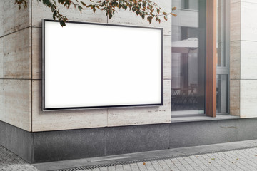 Wall Mural - Blank white outdoor horizontal banner at modern building wall, 3d rendering.