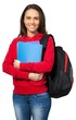 Young female student with a backpack and notebooks