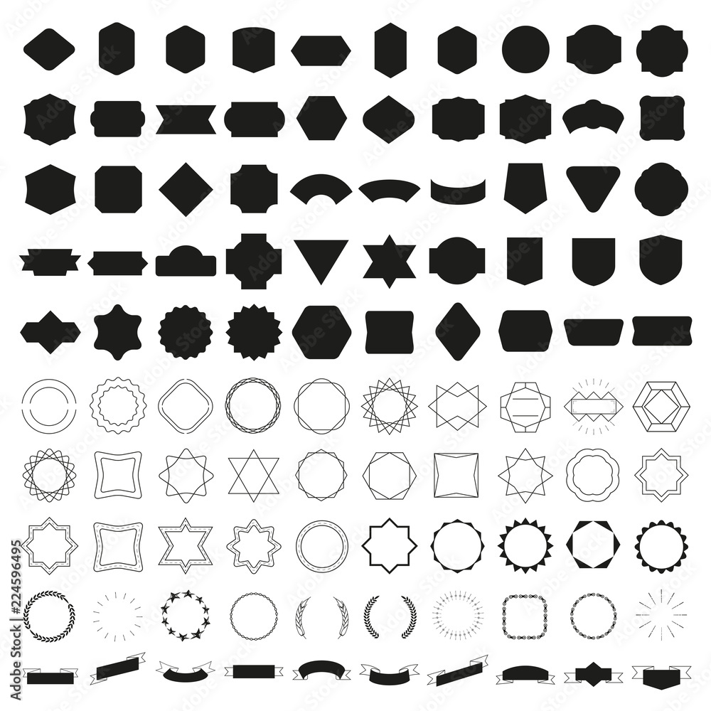 set of ribbons and frame, badge, label. vector templates Stock Vector ...