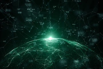 Wall Mural - network globe with numbers, view from space and flare of light. selective focus used. illustration b