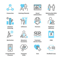 Relationship marketing icon collection set. Business commercial strategy.