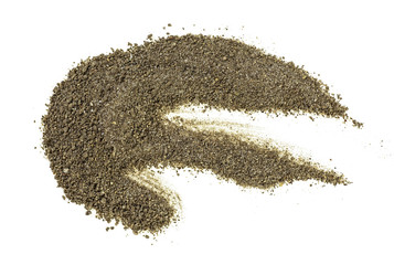 Lemon pepper powder on a white background. Top view.