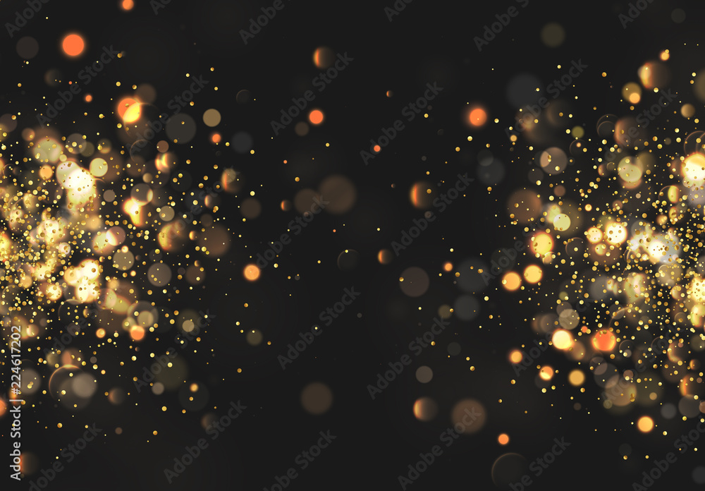 Christmas golden lights. Background of bright glow bokeh. - obrazy, fototapety, plakaty 