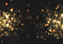 Christmas Golden Lights. Background Of Bright Glow Bokeh.