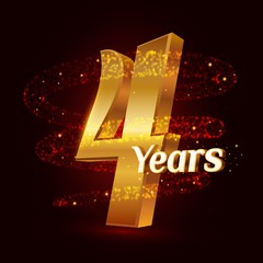 Wall Mural - 4 years golden anniversary 3d logo celebration with Gold glittering spiral star dust trail sparkling particles. Four years anniversary modern design elements. Vector Illustration.