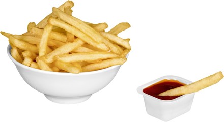 Wall Mural - French Fries In Bowl And Ketchup - Isolated